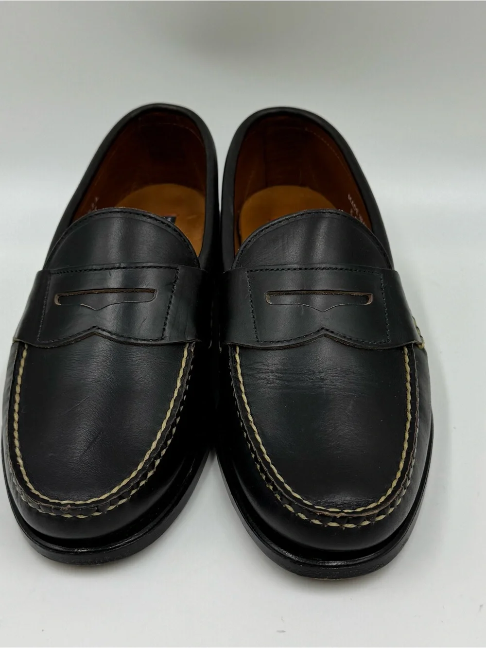 Cole Haan Pinch Black Leather Penny Loafers with Contrast Stitching
